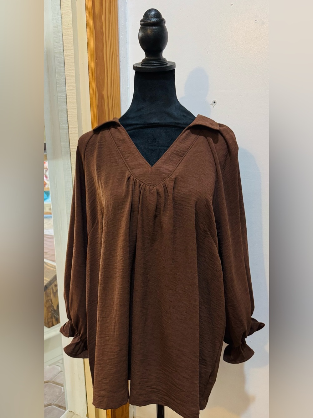 Classic V-Neck Brown Women's Blouse by Umgee